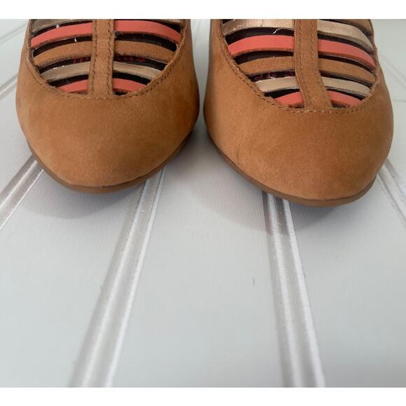 Seychelles Anthropologie Haley Multi-Strap Heels Tan Pink Metallic Size Women 10 - Picture 5 of 11